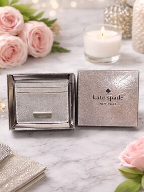 NIB kate spade Kenzie metallic silver cardholder wallet